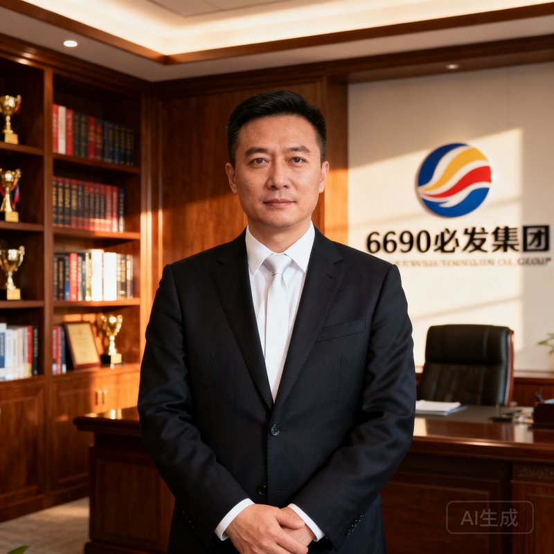 6690必发集团创始人张启航近距肖像照，身穿深色西装，背景为集团办公室书柜
